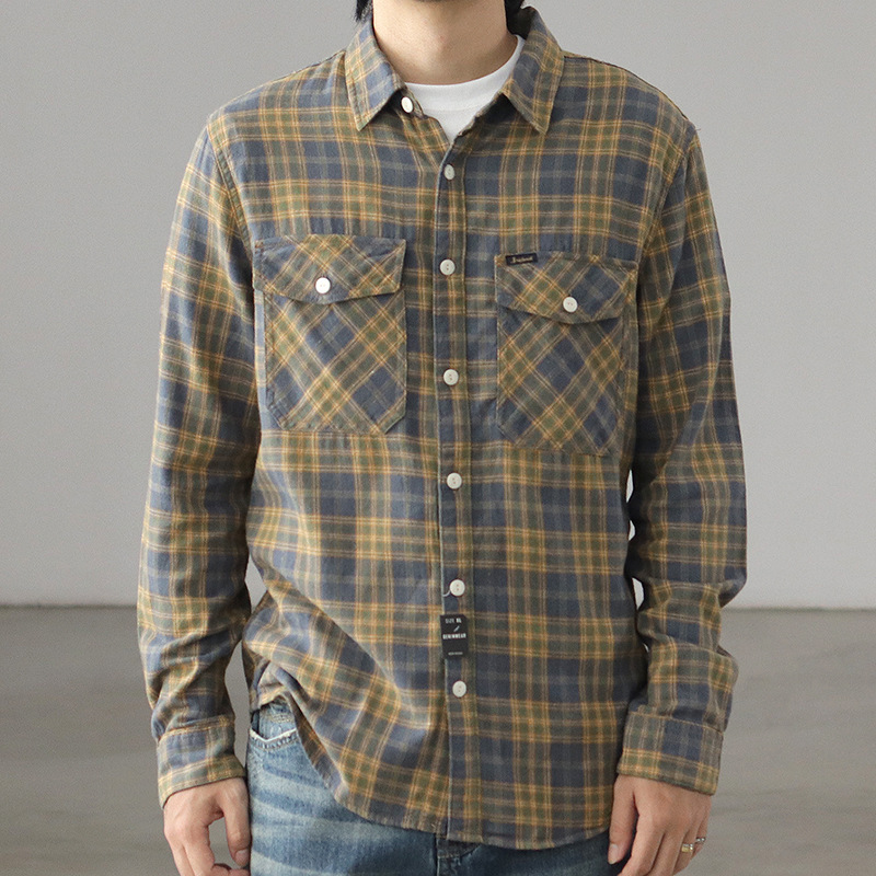 Japanese Retro Pastoral Plaid Shirt for Men, Autumn Thin Style, Artistic Casual Pure Cotton Flannel Long-Sleeve Shirt Japanese Retro Pastoral Plaid Shirt for Men, Autumn Thin Style, Artistic Casual Pure Cotton Flannel Long-Sleeve Shirt