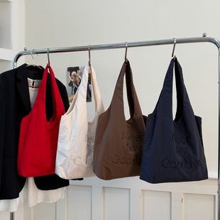Capacious shoulder bag, nylon one-shoulder bag, with embroidery