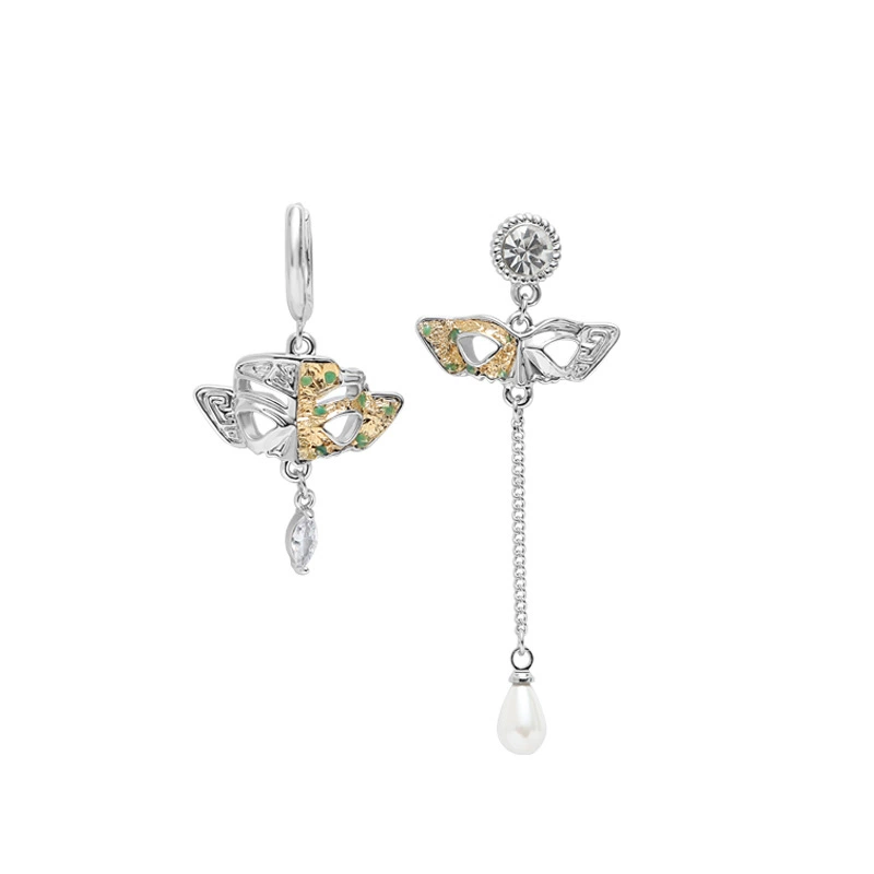 Серебряная игла, маска, модные ретро бренд серьги, образец серебро 925, китайский стиль, стиль легкая роскошь, стиль высокого качества