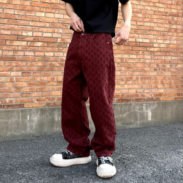 Mingge | Pantalones florales de American Retro High Street traje de marca de moda recta suelta para hombre