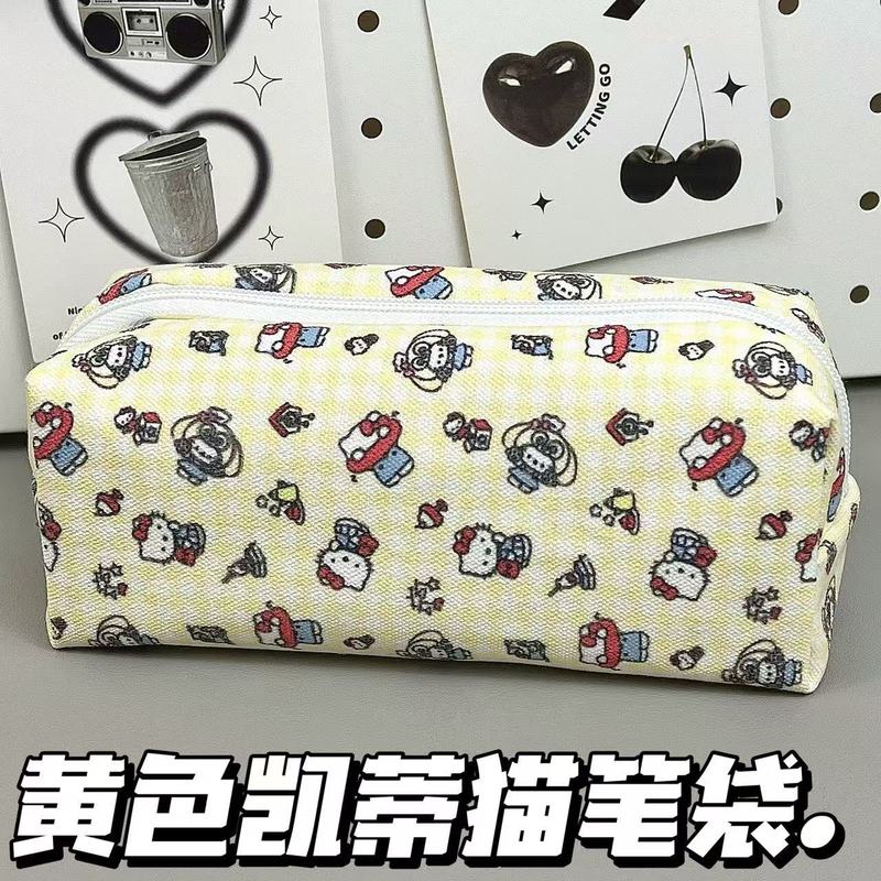 黄色のハローキティ鉛筆バッグイン高価値かわいい女子学生化粧品バッグ大容量文具バッグ収納袋|undefined