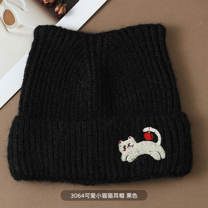 冬季帽子可爱猫耳朵韩版针织帽女显脸小女生保暖针织毛线帽批发|undefined