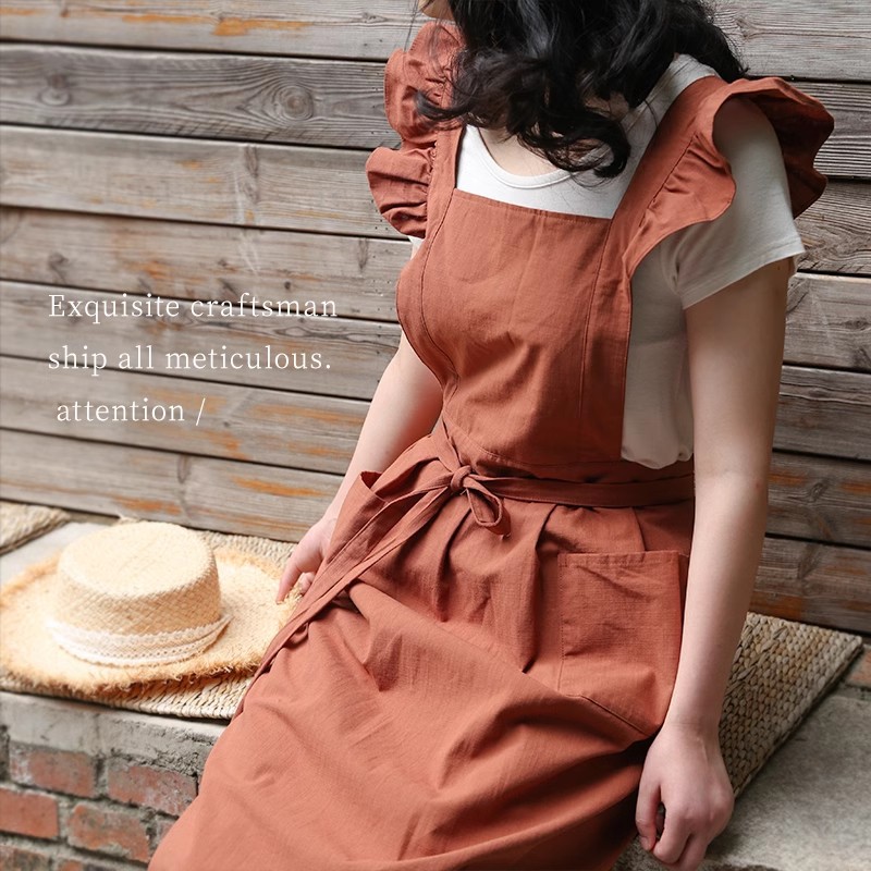 Pequeña manga de vuelo con volantes delantal estilo coreano chica artística cafetería jardín hornear casa cocina antiincrustante delantal al por mayor