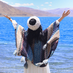 Lijiang Tourism Shawl Ethnic Style Xinjiang Xizang Qinghai Chaka Salt Lake Cloak with Thickened Cloak for Women