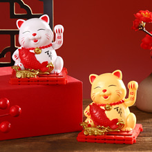 跨境太阳能招财猫摆件自动招手车载摆件蛋糕装饰创意开业礼品批发