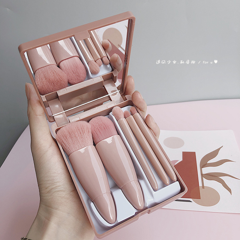 Nuevo 5 espejo caja de cepillo de maquillaje conjunto de claraboyas con espejo detalle de ojos portátil cepillo de maquillaje herramientas de maquillaje mayorista