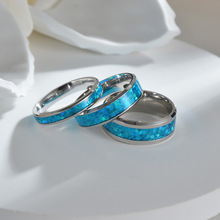 亚马逊新款货源欧美标准美码钛钢饰品蓝色仿澳宝男女钛钢戒指手饰