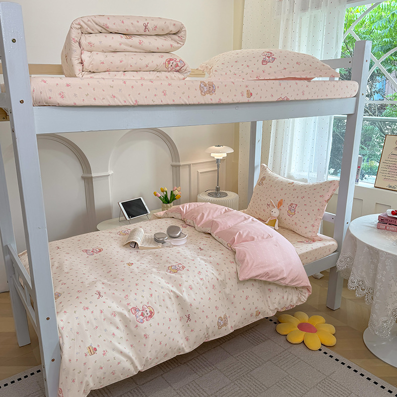 Juego de cama de dormitorio de estudiantes universitarios de tres piezas de algodón puro algodón lavado de algodón sábana individual funda de edredón juego de cama de cuatro piezas