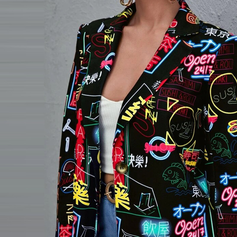 Coat Tops Type Daily Occasion Women'S Fashion Printing Single Breasted Coat Blazer