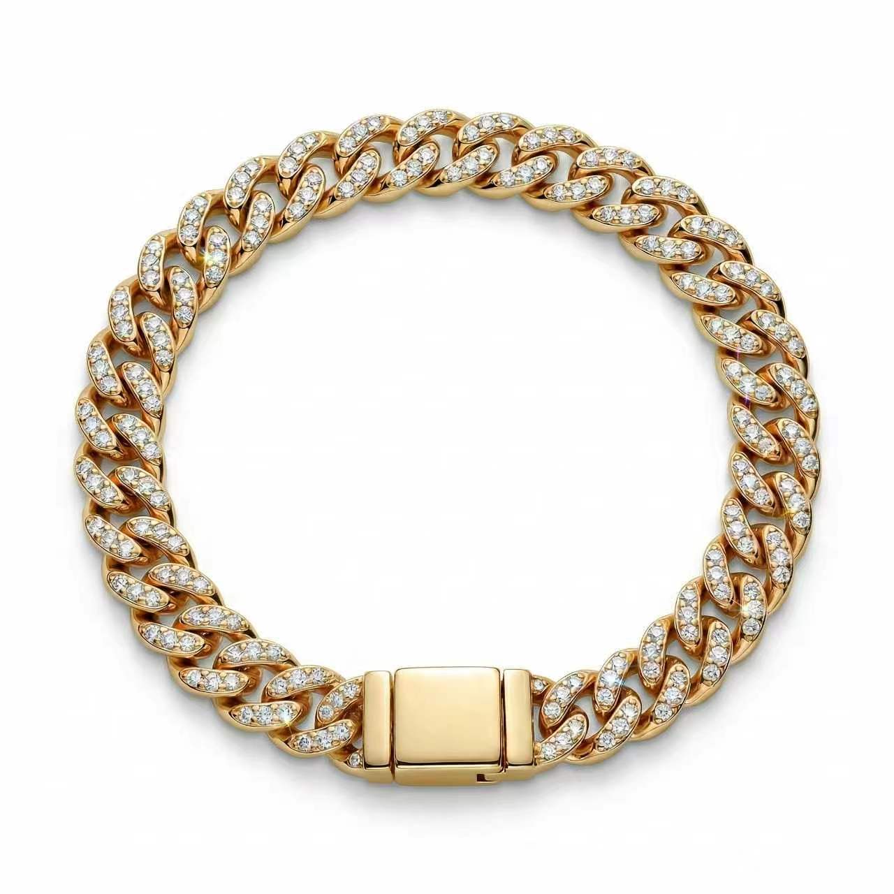Panjia nuevo cobre plateado oro amor reloj brillante cadena cubana de diamantes explosión transfronteriza pulsera de lujo ligera image 9