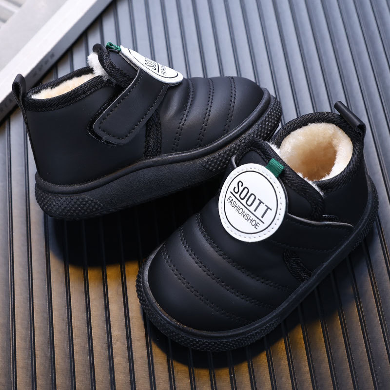 Boys Cotton Shoes Winter fleece-lined Warm Waterproof Children's Thickened Leather Short Boots Baby Toddler Shoes Non-slip Snow Boots