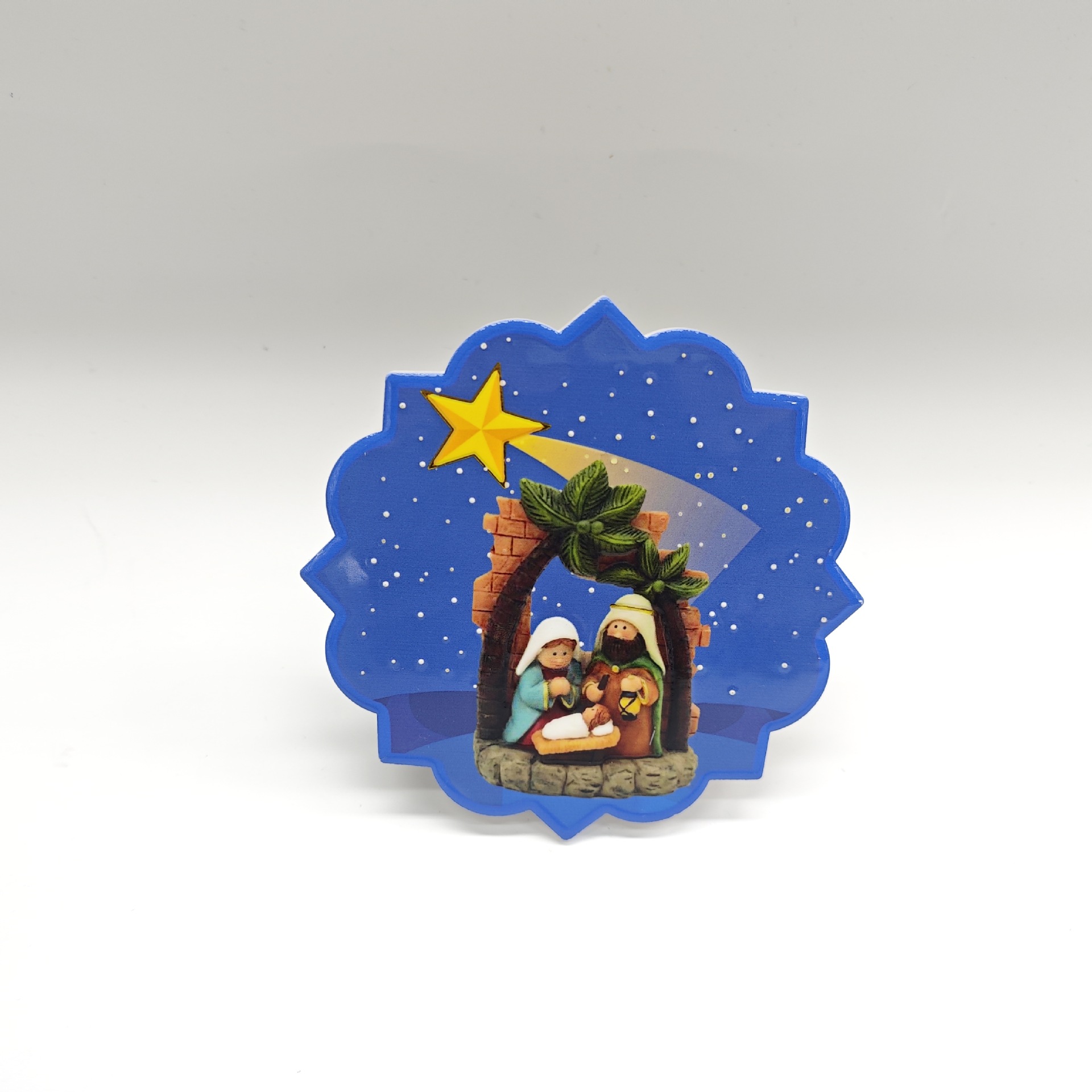 跨境陶瓷摆件八角形宗教工艺品马槽3D烫金圣诞礼品圣诞相框摆件