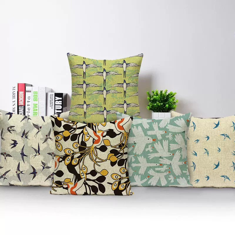 飞行动物燕子抱枕靠垫沙发客厅现代简约中式办公室枕套定制logo