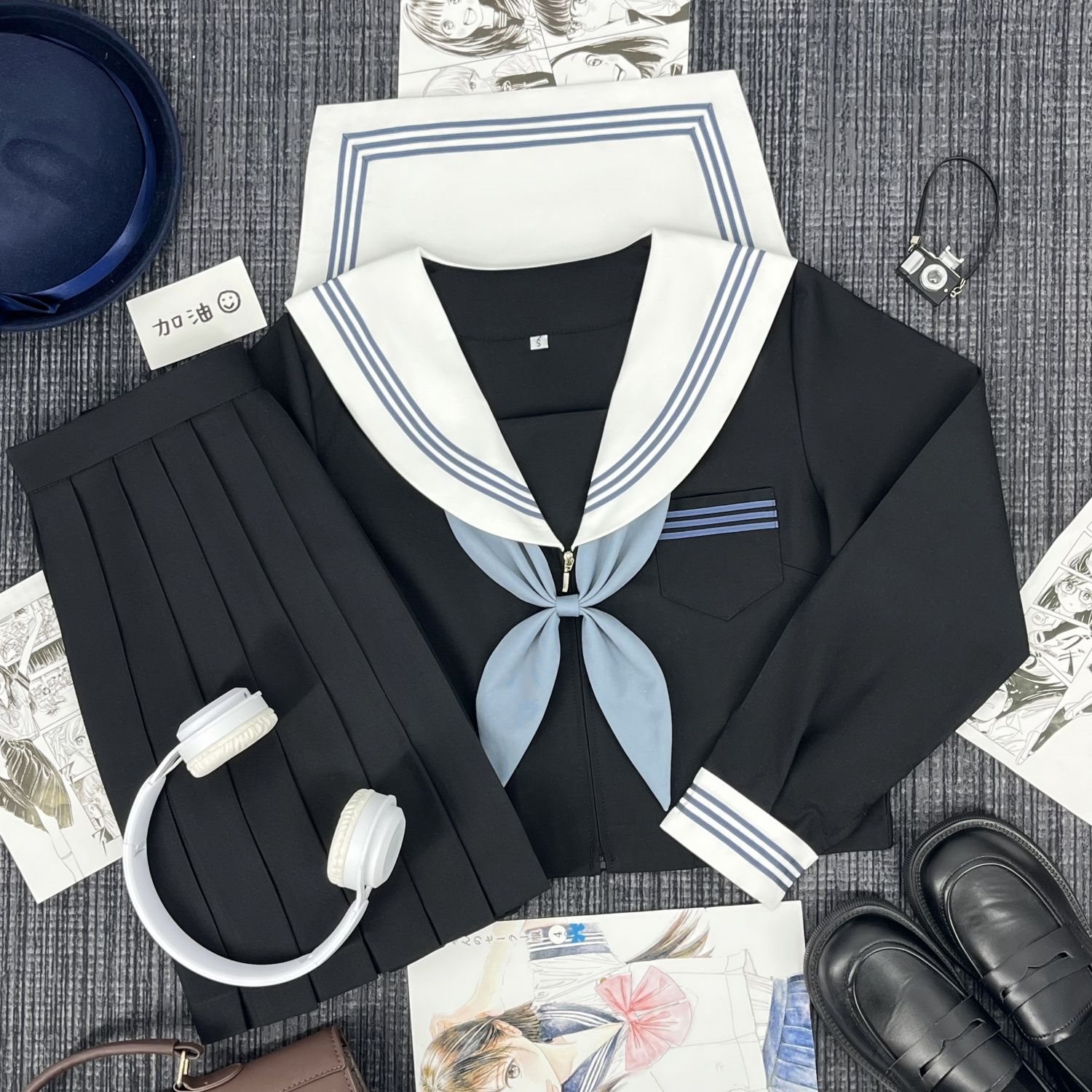 青月社黑身白领蓝三本水手服JK制服女学生服校服班服学院风毕业服
