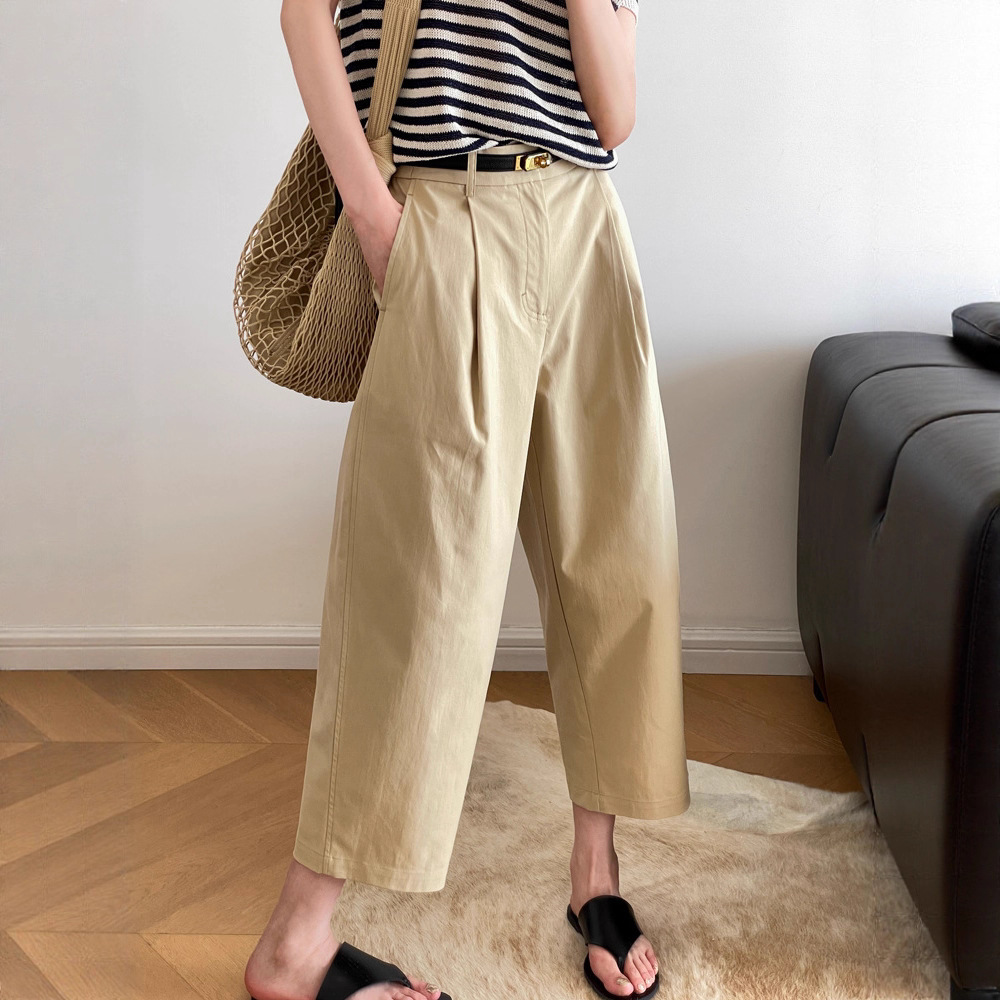 出口日本原单！女夏薄款高腰宽松直筒休闲裤莱赛尔遮胯时尚八分裤