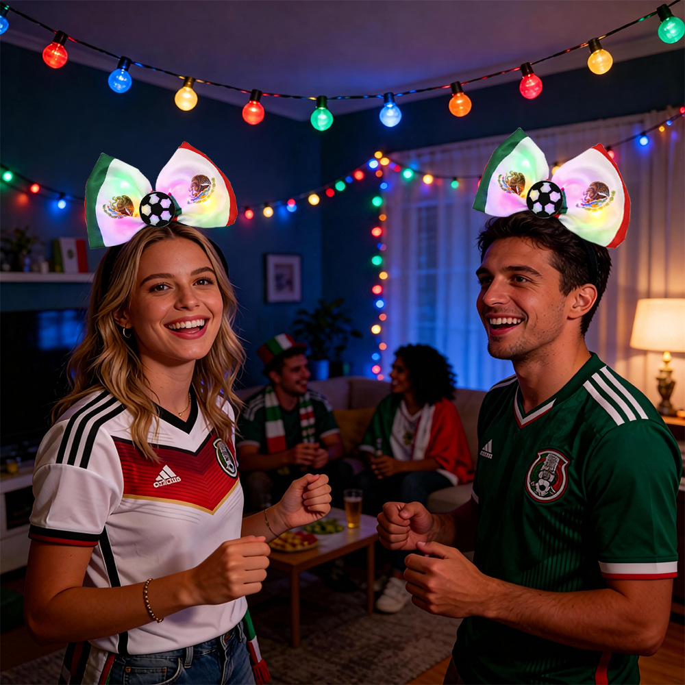 Copa del Mundo de Estados Unidos, México y México, bandas de pelo perimetrales, futbol, arcos, toques de cabeza, fans, animadoras, animadoras, cabeza brillante