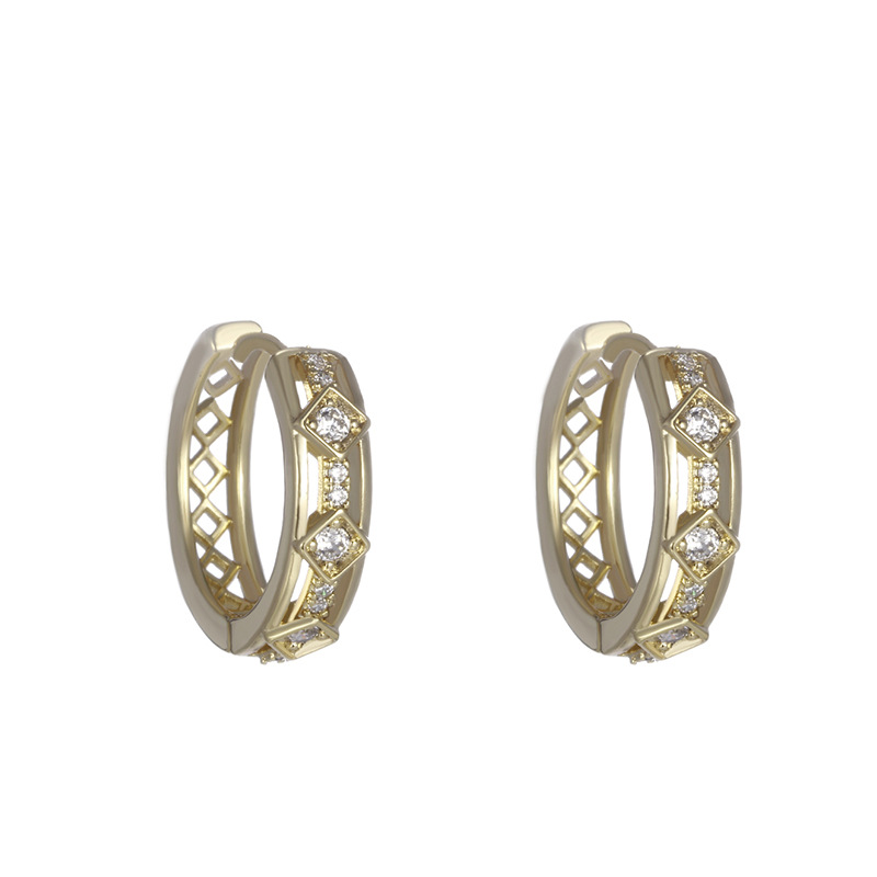 Pendientes de aro redondos con diamantes geométricos cuadrados Xuping, lujo ligero, sensación de alta gama, pendientes de moda nicho para otoño e invierno para mujer.