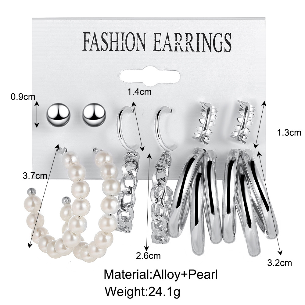 new creative retro pearl earrings circle chain earrings 6 setspicture1