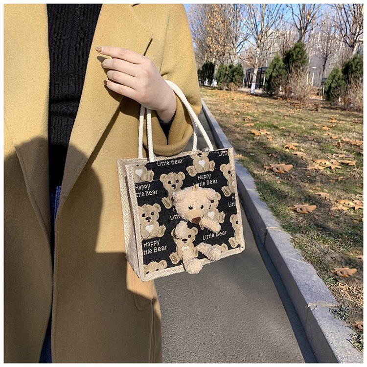 Portable lunch box, canvas bag 2021 new Korean version Instagram college student class bear tote bag undefined