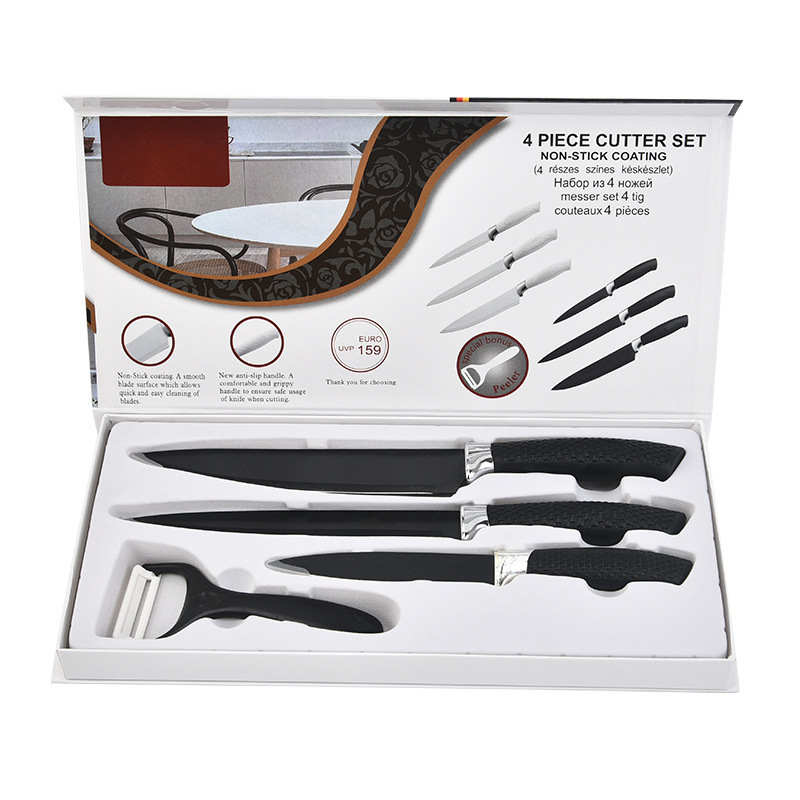 Suministro de stock nuevo cuchillo de cocinero de cuatro piezas cuchillo de acero inoxidable cuchillo de corte de carne de corte de verduras afiladas