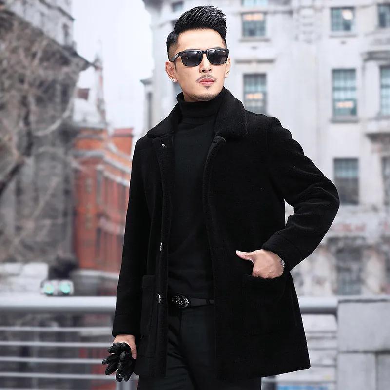 Imitation Lambskin Autumn and Winter New Jacket Lapel Short Imitation Fur Coat Men Lambskin Thickened Coat Long Coat