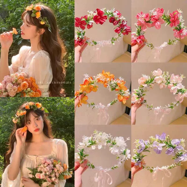 Children's flower crown headband, princess-style floral headband, flower girl dress, wedding headpiece, little girl's headband, floral hair accessories
