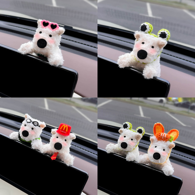 Decoración de coche de West Highland, accesorios de coche, pantalla de control central, muñeca de fiesta, pantalla de visualización de cachorro, linda decoración de pantalla