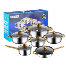 跨境外贸不锈钢套锅套装汤锅煎锅烹饪锅cookingpot炊具pot set