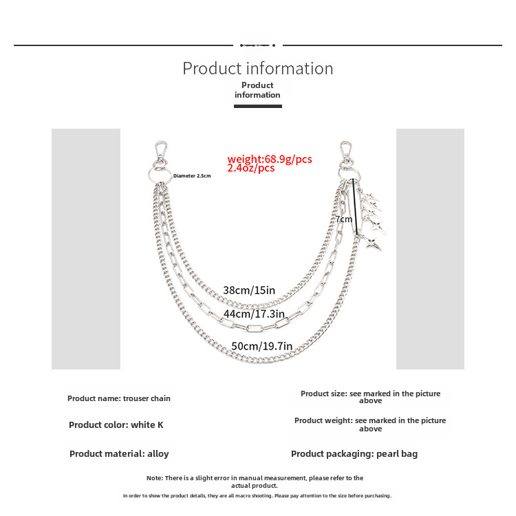 Muoti uusi, persoonallinen hip hop punk trendikäs neljä Awn tähden riipushousuketjua tyyliin metalli monikerroksinen denim housuketju_voghion.com