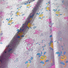 真丝织锦缎布料云底鲤鱼提花童装面料桑蚕丝绸锦绣旗袍布料