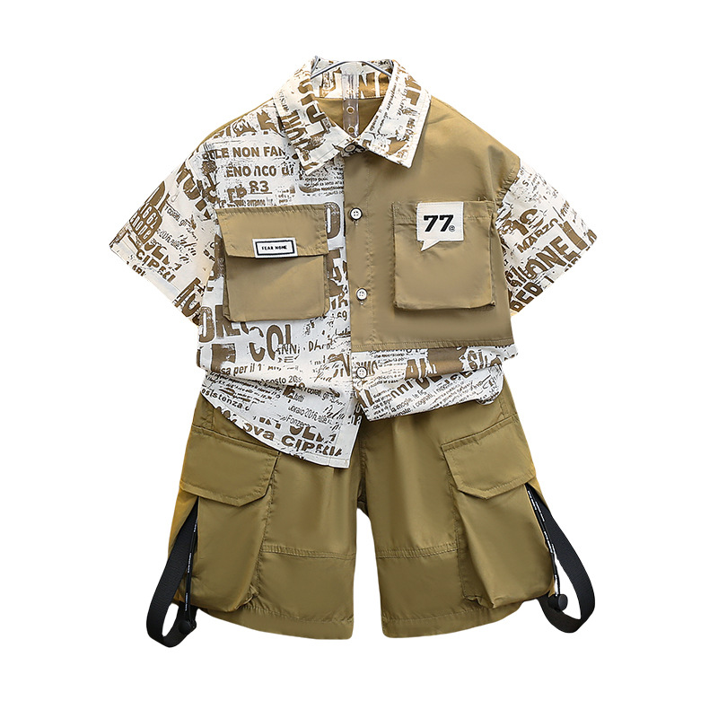 7191 niño vestido de verano hermoso traje de herramientas fino para niños 2025 nuevo estilo coreano camisa de manga corta pantalones cortos para bebé