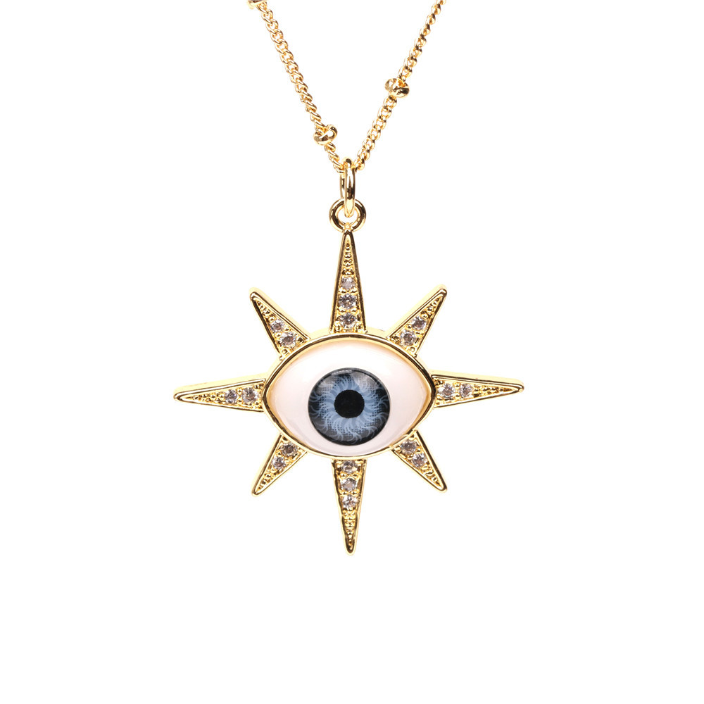 Micro diamond devilu0027s eye resin pendant copper necklace wholesale Nihaojewelry