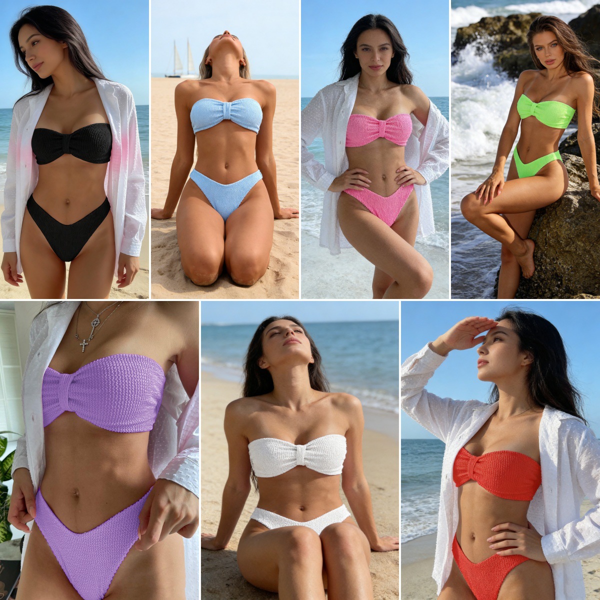 Haizhiyin swimsuit foreign trade new sexy bikini wave cloth tube top split swimsuit female 2022bikini