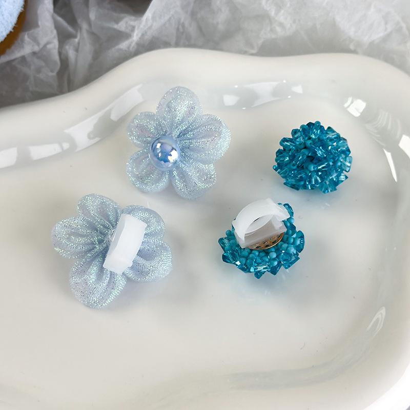 Ins Blue Mesh Bow Crystal Beaded Shoe Buckle Fashionable All Match Shoe Pendant Shoe Flower Shoe Buckle Shoe Decoration Female_voghion.com