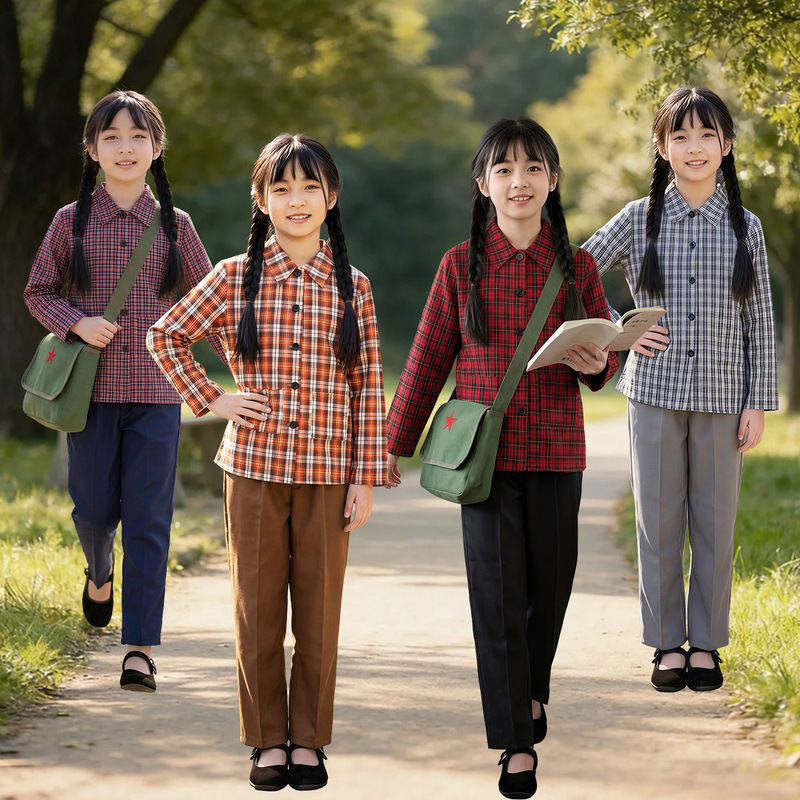 80S 70S Nostalgic Retro Plaid Shirt Rural Countryside Girl Intellectual Worker Female Student Farmer Performance Costume 80S 70S Nostalgic Retro Plaid Shirt Rural Countryside Girl Intellectual Worker Female Student Farmer Performance Costume