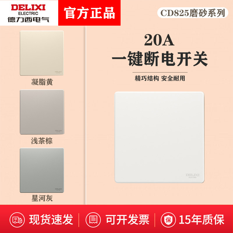 Delixi One-Touch Power-Off Master Switch Type 86 Matte Double-Pole 20A High-Power Frosted Panel Concealed Installation for Home Use