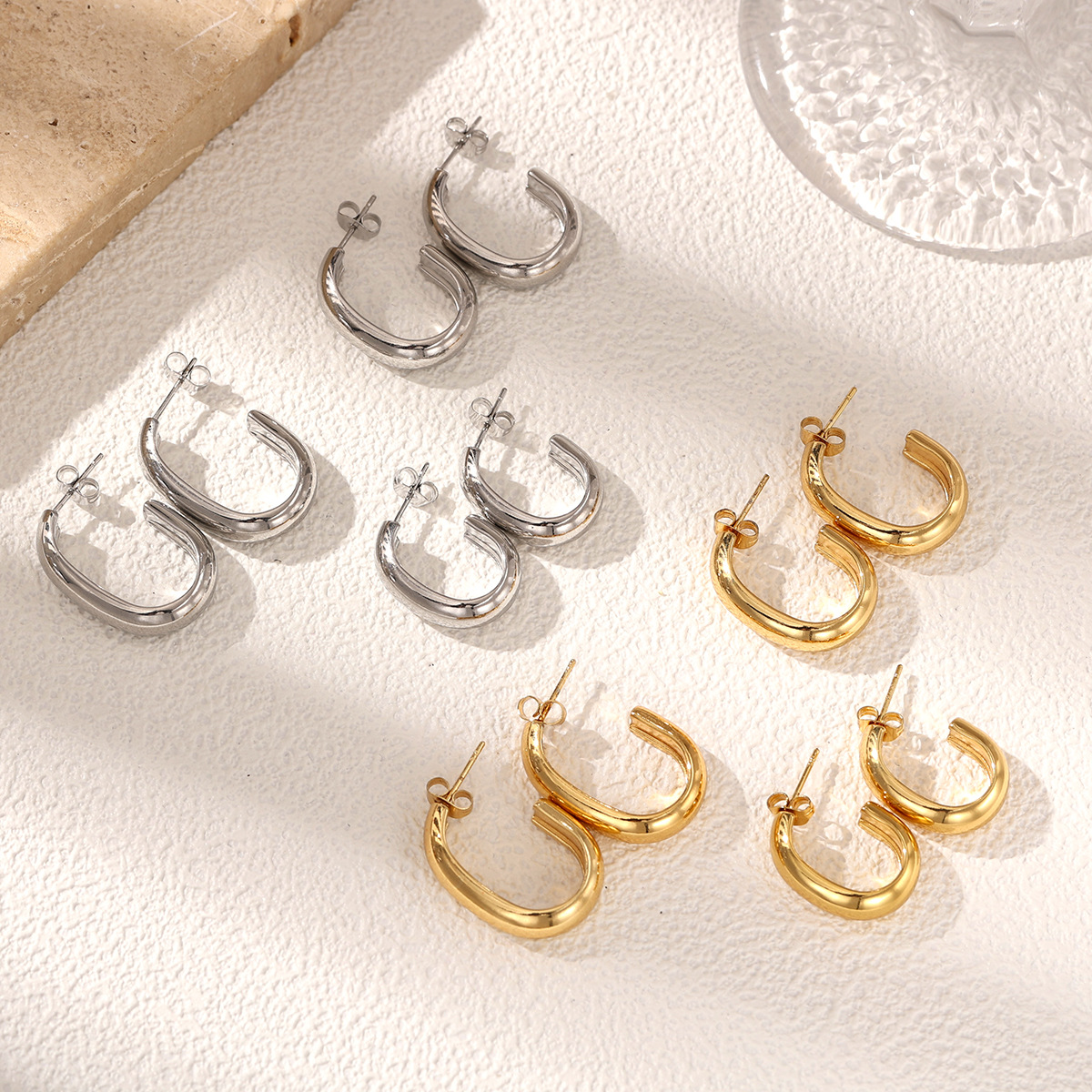 TENA Europa y los Estados Unidos lujosos aretes de acero inoxidable de alta calidad aretes de acero de titanio geometría pernos de joyería venta caliente transfronteriza simple image 3