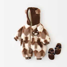 新款冬季婴儿连体衣可爱熊耳朵保暖外出服男女宝宝冬装爬服