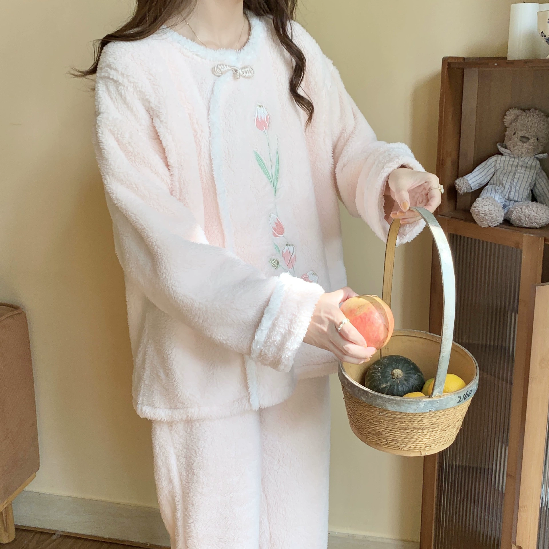 [Спот 3353] Мягкая хлопчатобумажная пижама зимняя фланелевая одежда в китайском стиле для беременных