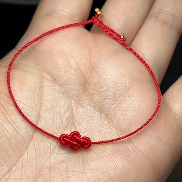 Hand-Woven Thin Rope Ruyi Knot Bracelet, Zodiac Year Transfer Red Rope Anklet, 925 Silver, Money Flower Couple Bestie Gift