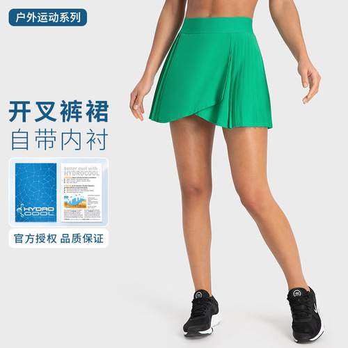 Shishi Zhihui's new quick-drying slit sports pants and pleated age-reducing self-lined anti-exposure sports shorts for women