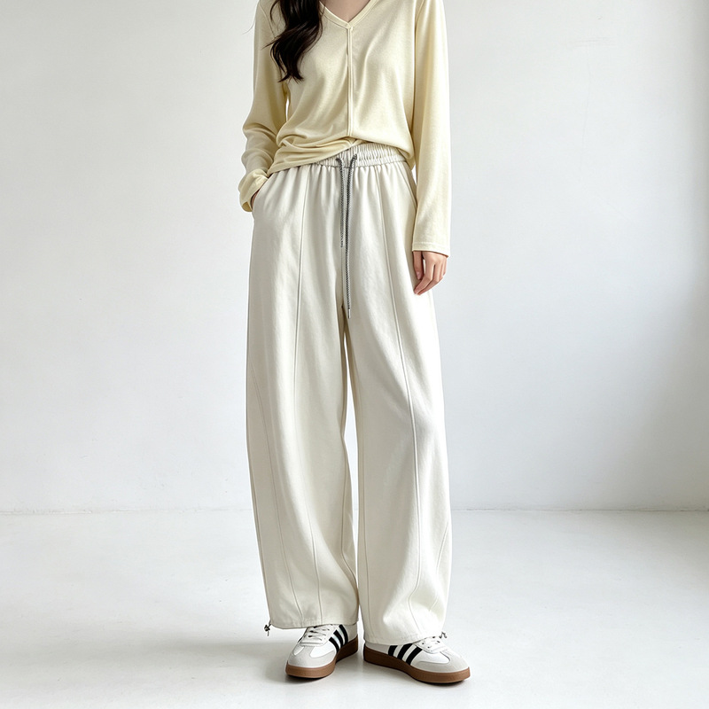 [Silhouette Curved Pants] 26 Autumn/Winter Women's Draped, Wrinkle-Resistant Cotton Curved Pants with Drawstring and Elastic Cuffs, Two-Way Wear
