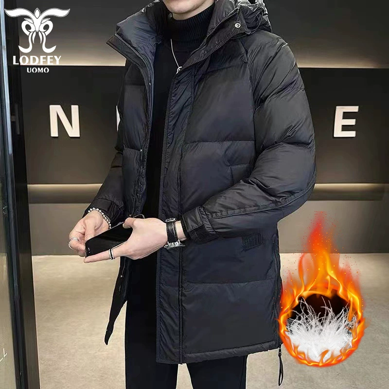 Пуховик мужской 2024 свободный новый взрыв высокого класса с капюшоном утолщение, тепло, средняя длинная белая утка, зимний прилив