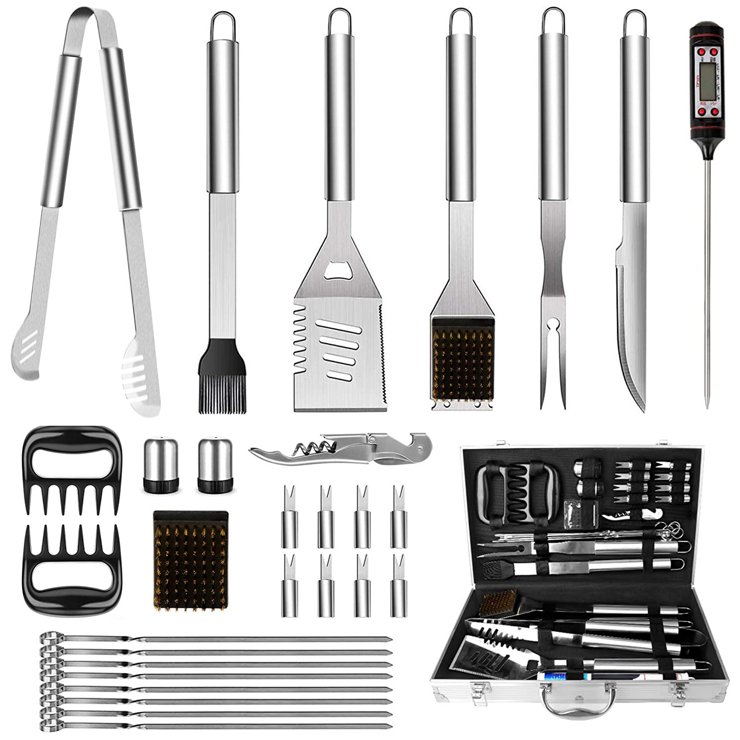 Exportación Amazon Acero inoxidable barbacoa herramientas traje camping barbacoa tenedor pala clip cadena cepillo accesorios utensilios de barbacoa