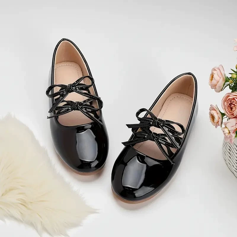 Mamimila простые и модные черные кожаные туфли для девочек из лакированной кожи с галстуком-бабочкой, туфли принцессы