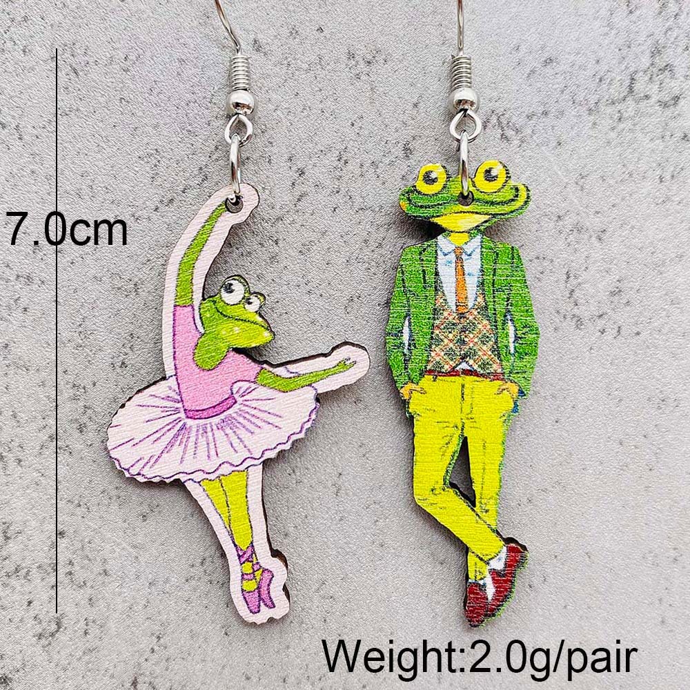 1 Paire Artistique Paume Forme De Cœur Grenouille Bois Boucles D'oreilles display picture 4