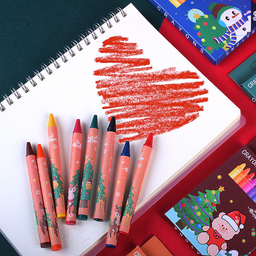 Cartoon Christmas 8-color crayon set coloring graffiti art brush primary school student painting set Christmas gift