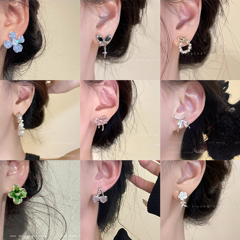 S925 Silver Needle Simple Bow Knot Ear Studs Women's Temperament Light Luxury High Grade Earrings Net Red Small Ear Jewelry Wholesale