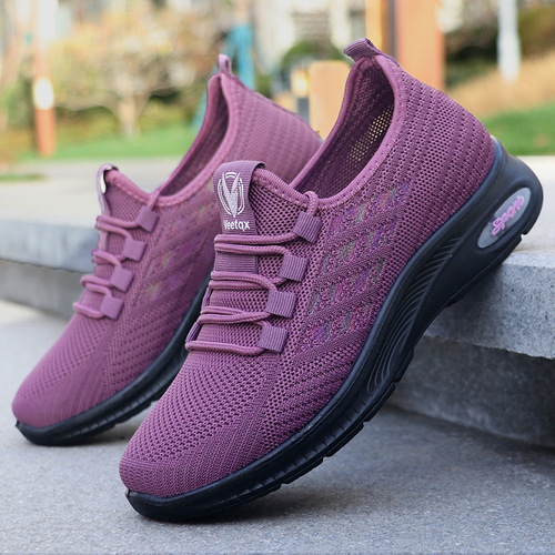 Cross-border foreign trade fly-knitted women's casual sports shoes fashionable versatile lace-up shoes soft bottom breathable polyurethane mother's shoes