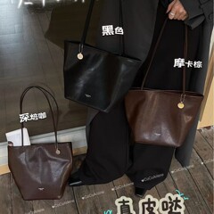 小众设计真皮菜篮子包女大容量单肩包极简慵懒松弛感托特包水桶包